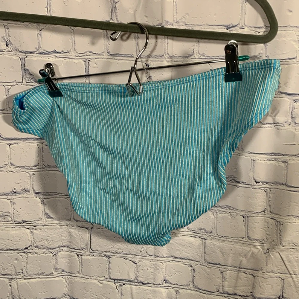 Andie Swim Womens Ribbed Bikini Bottom Blue/ Silver Metallic Beach Cruise XL NWT